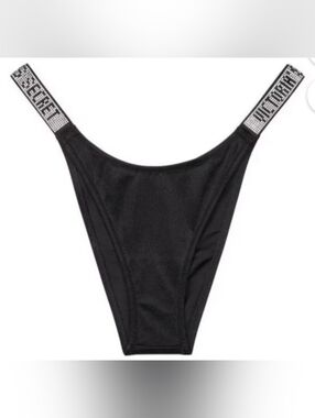 M L XL XXL VS Swim Shine Strap Brazilian Bikini Bottom Black